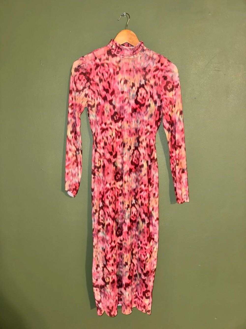 Steve Madden Pink Abstract Mesh Midi Dress High Neck Size XS